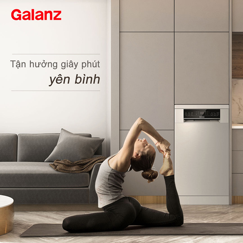 Máy rửa bát Độc lập Galanz W45A3A401S-0E1(B) vận hành với công suất mạnh mẽ, hoạt động êm ái 