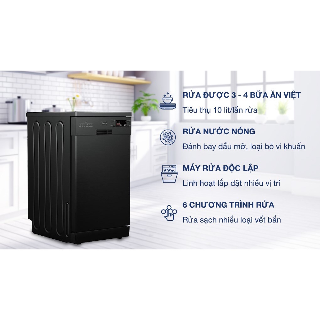 Máy rửa bát Độc lập Galanz W45A3A401S-0E1(B) có khả năng rửa sạch dầu mỡ cứng đầu bằng nước nóng