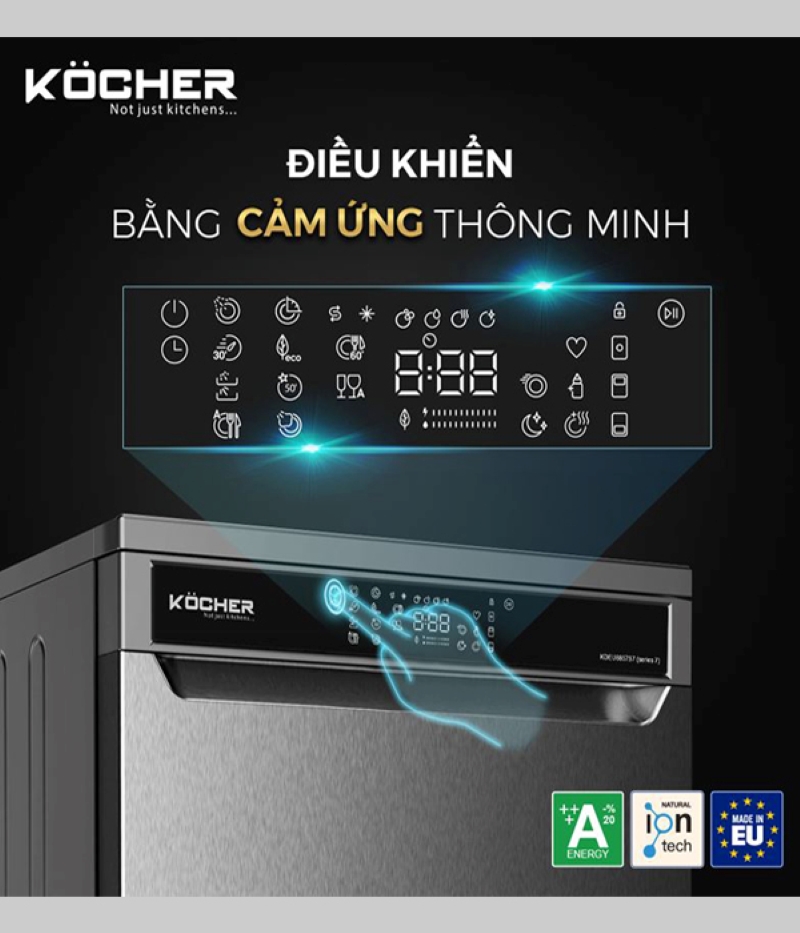 Máy rửa chén Kocher KDEU-8866S8 Series 8 có bảng điều khiển cảm ứng thông minh và dễ sử dụng