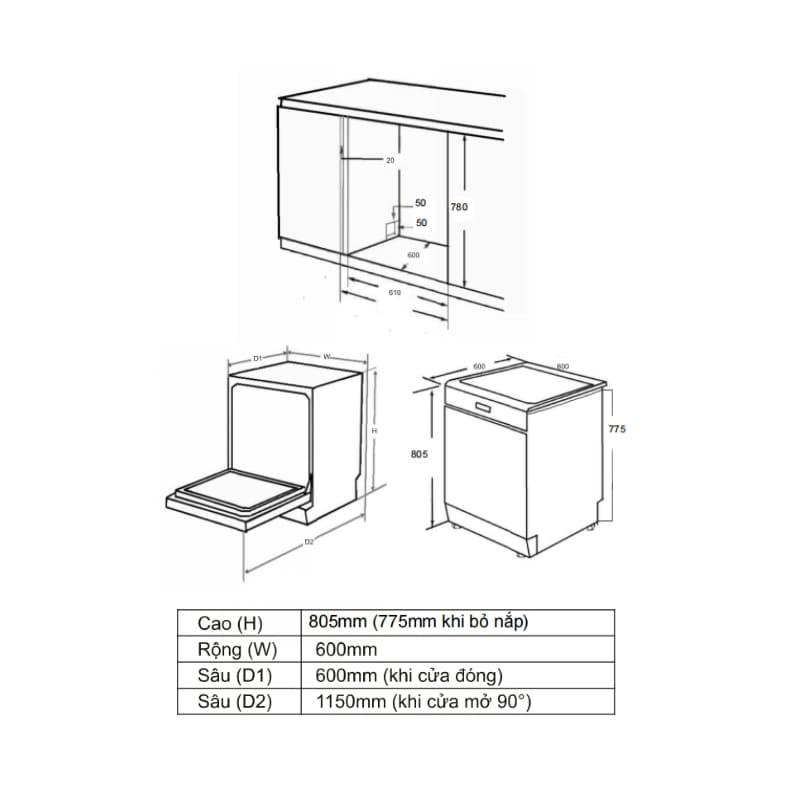 Máy rửa bát Độc Lập Fujishan FJVN12–S06TF 12 Bộ