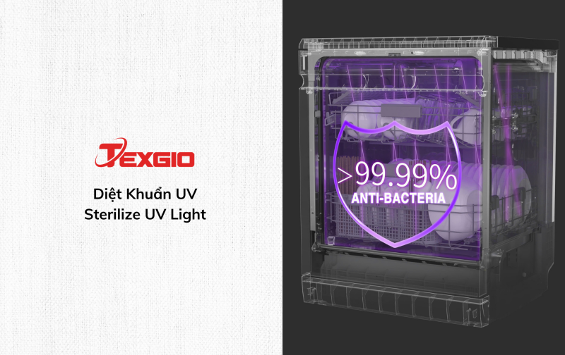 Tia UV Light diệt khuẩn vượt trội, đảm bảo bát đĩa sạch sẽ và an toàn cho sức khỏe gia đình